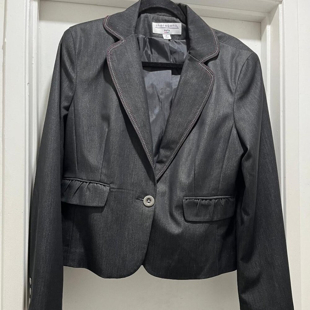 Dark Stone Wash 2-Piece Sharagano Pant Suit Sz.14